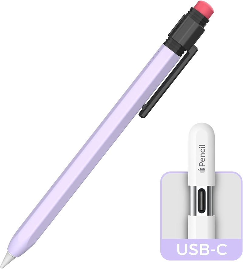TRONWIN Apple Pencil USB C Case,Silicone Sleeve Protective Cover Perfect Grip Skin Classic Design with Sturdy Clip Compatible with Apple Pencil USB-c for ipad pro (Lavender) - Image 1